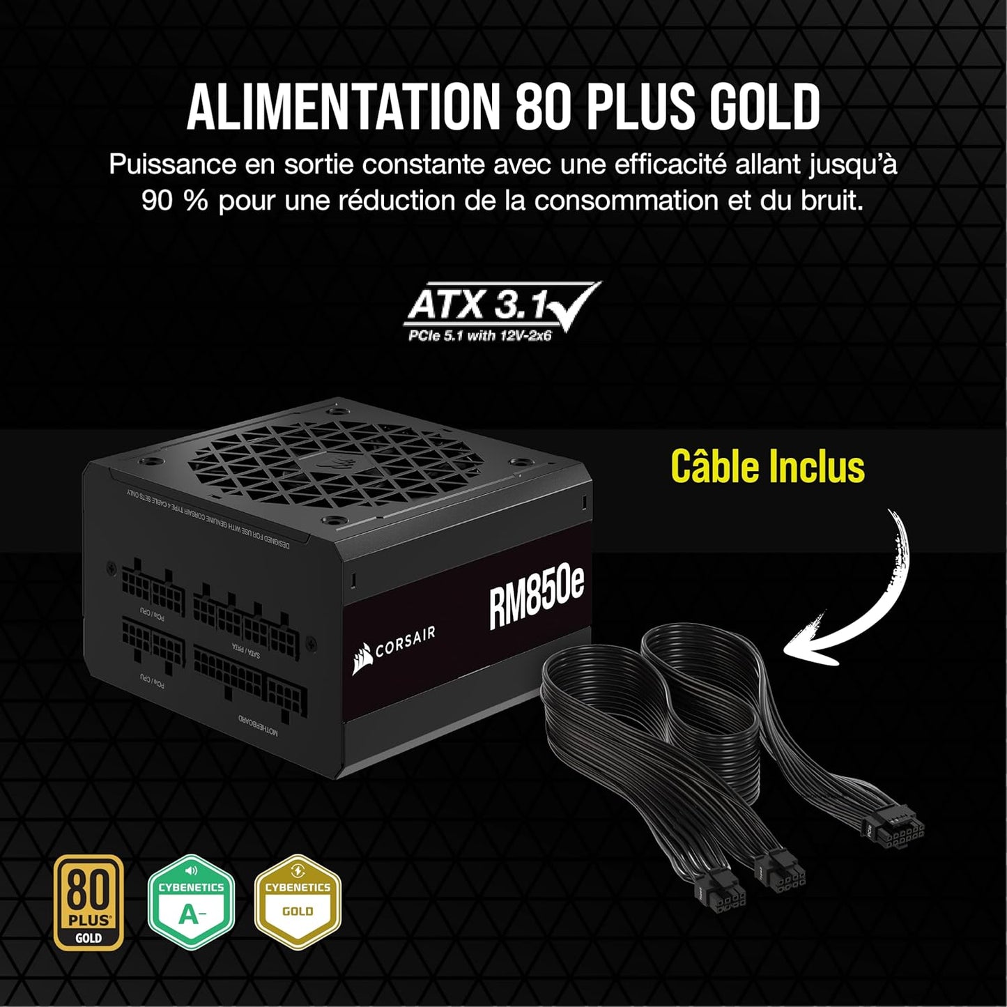 Corsair RM850x certifications - Alimentation 850W 80+ Gold garantie gaming PC économique performance Nashor