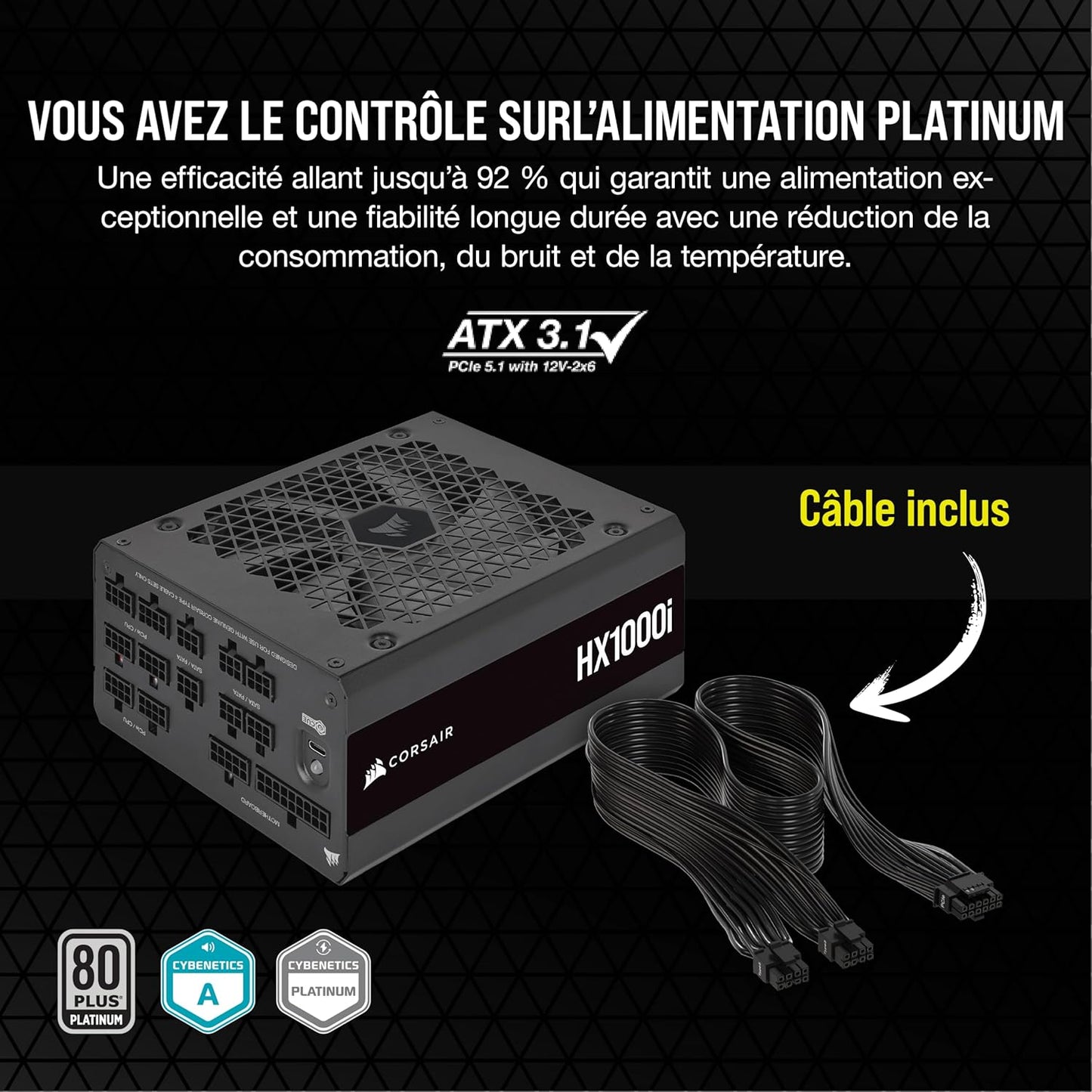 Corsair HX1000i ventilateur - Alimentation 1000W digital refroidissement silencieux gaming PC performance Nashor