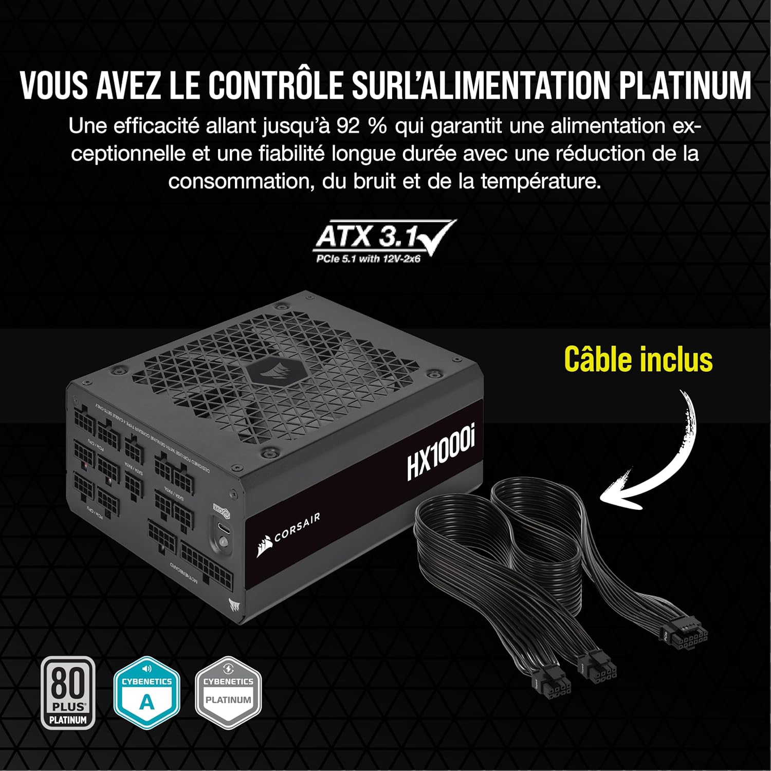 Corsair HX1000i ventilateur - Alimentation 1000W digital refroidissement silencieux gaming PC performance Nashor