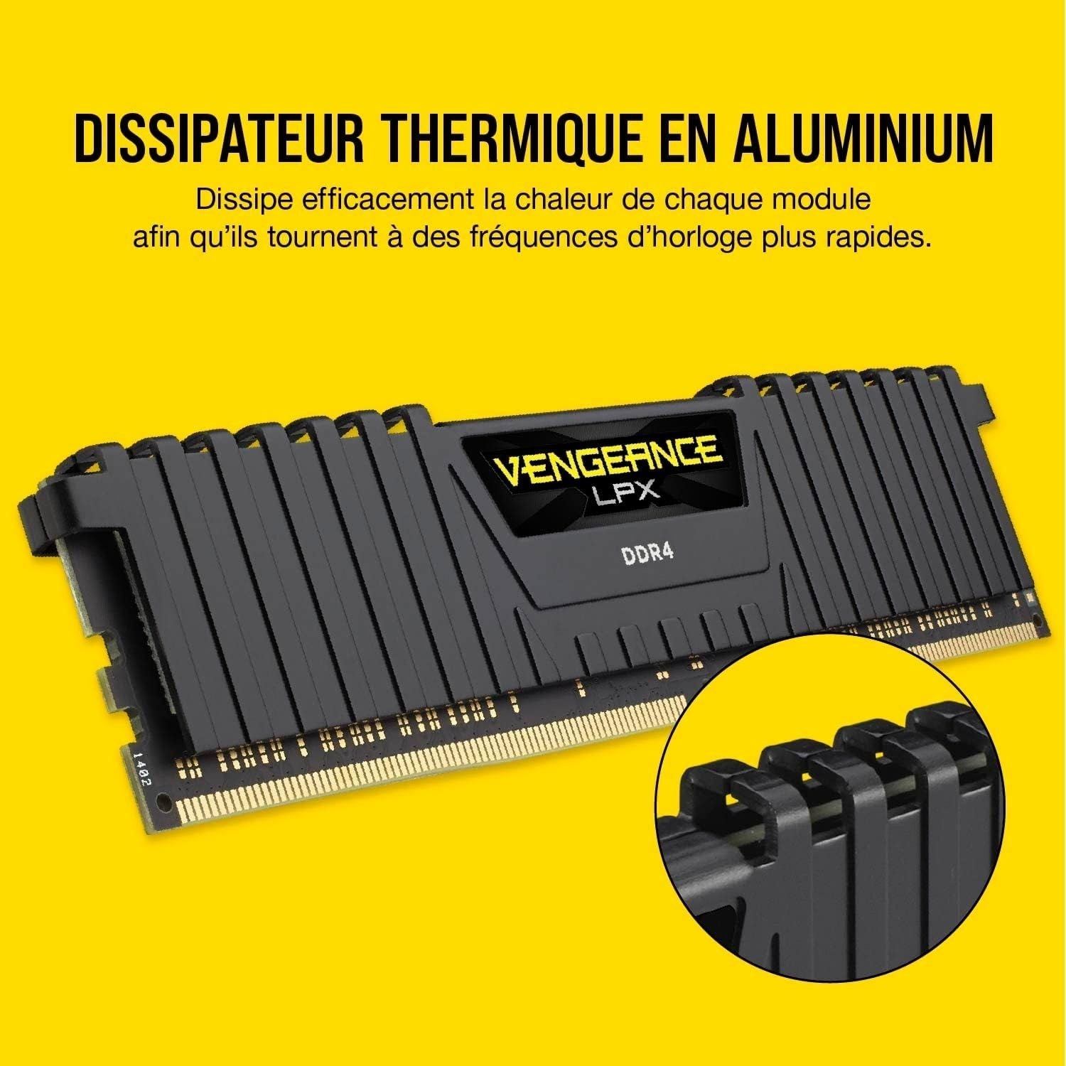 Corsair Vengeance LPX Low Profile 16Go performance - Mémoire DDR4 3200MHz gaming PC fiable Nashor