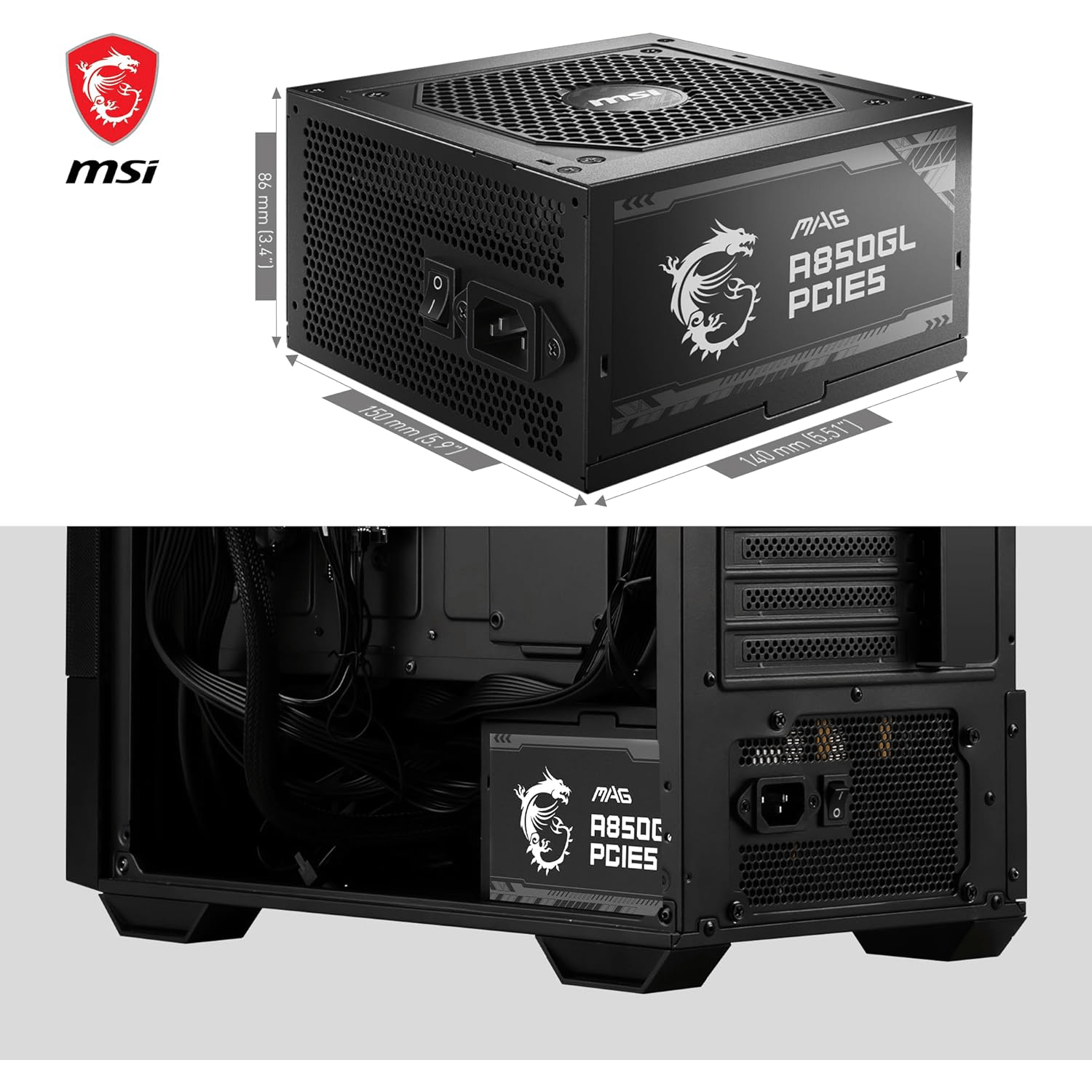 MSI MAG A850GL câbles - Alimentation modulaire 850W câblage gaming PC performance optimisée Nashor