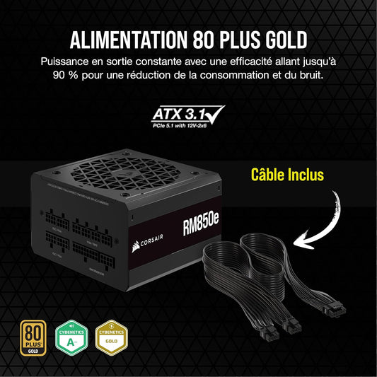 Corsair RM850x certifications - Alimentation 850W 80+ Gold garantie gaming PC économique performance Nashor