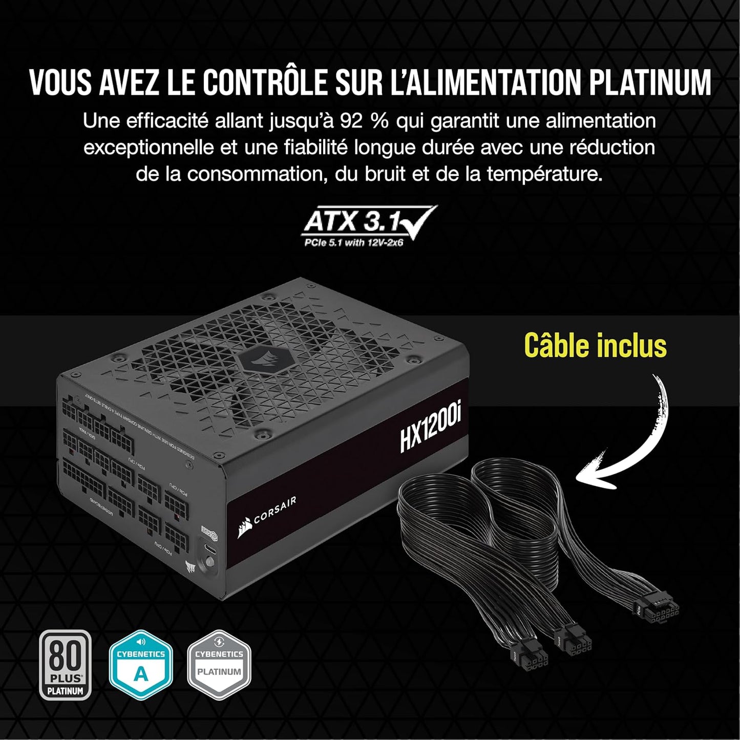 Corsair HX1200i câbles - Alimentation 1200W modulaire digital câblage gaming PC haute performance Nashor