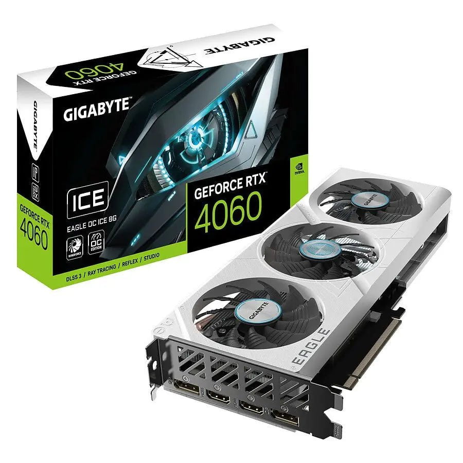 Gigabyte GeForce RTX 4060 EAGLE OC ICE 8Go - Carte graphique NVIDIA RTX 40 blanc gaming PC performance Nashor