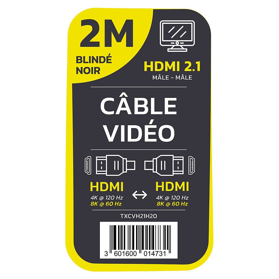 TEXTORM Câble HDMI 2.1 blindé - Mâle/Mâle - 2M - Nashor